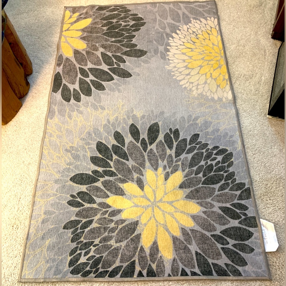 Ruggable Floral Medallion Yellow Grey COVER ONLY 3'x5'